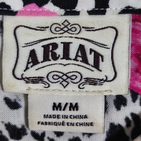 Ariat western shirt women's size M white & black with pink floral design - Picture 5 of 11